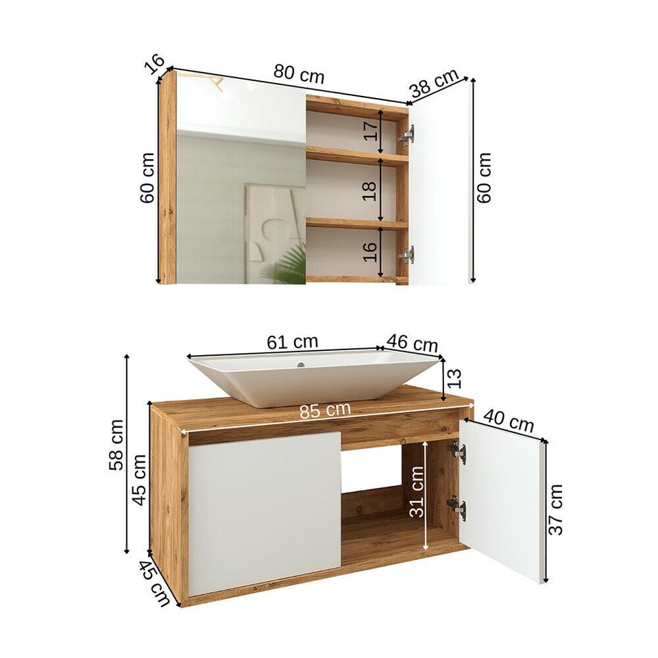 Roomart Badmöbel Set 3-teilig 85cm in 4 verschiedenen Farben in Rügland