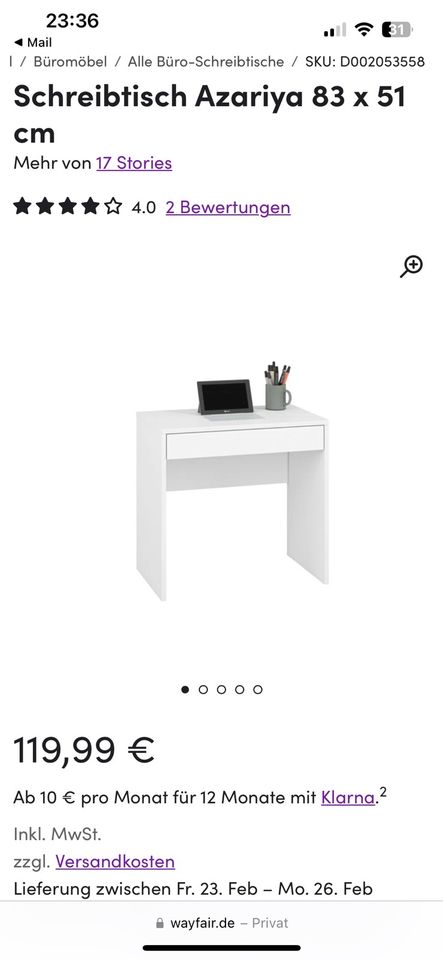 Schreibtisch weiß | Bürotisch 83x51cm NEU in Ginsheim-Gustavsburg