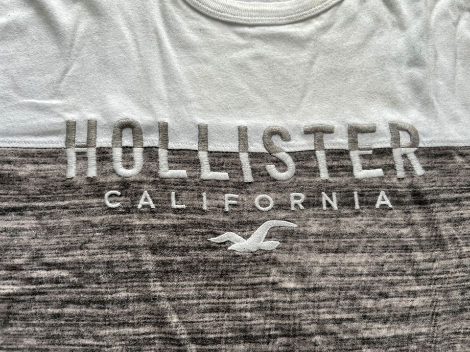 T-Shirt Hollister grau/weiß, Herren Größe M in Uehlfeld