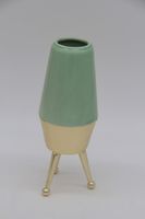Porzellan Vase auf drei Metallfüßen retro Design grün gold Brandenburg - Müncheberg Vorschau