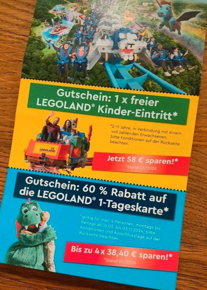 Legoland Gutschein freier Eintritt Kind 60% auf Tageskarte 2024 in Wiesbaden