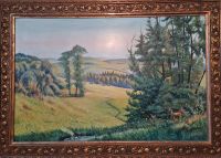 orig. Gemälde groß Erzgebirge Landschaft Reh Hirsch / M. Leupold Sachsen - Schneeberg Vorschau