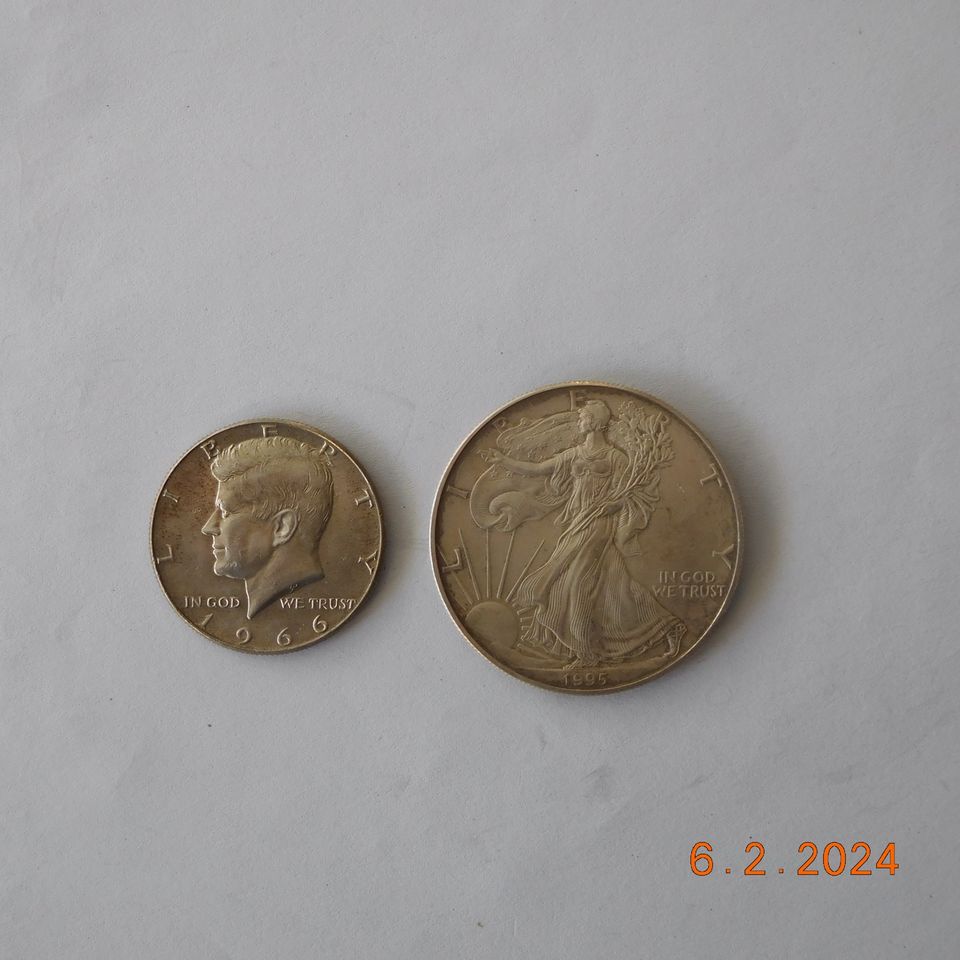 1995 Münze United states  Fine silver one Dollar + 1/2 Dollar USA in Kißlegg