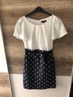 Comma Etuikleid 34/XS Punkte Polka Dots weiß blau Chiffon Fest Baden-Württemberg - Teningen Vorschau