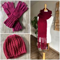 Strick-Winterset Schal Mütze Handschuhe beere/rot/weinrot Orsay Sachsen - Radeburg Vorschau