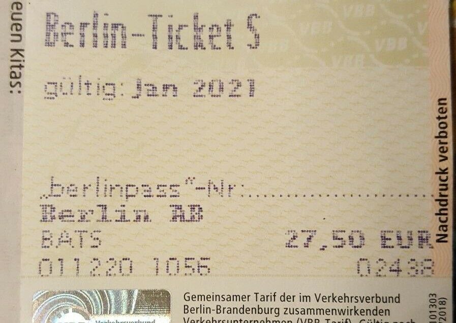 Monatskarte S für Januar 2021 in Berlin