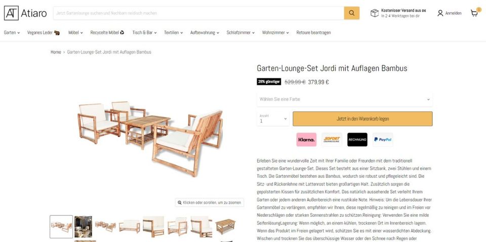 Gartenlounge Jordi Bambus Neu Gartensofa Gartengarnitur Loungeset in München