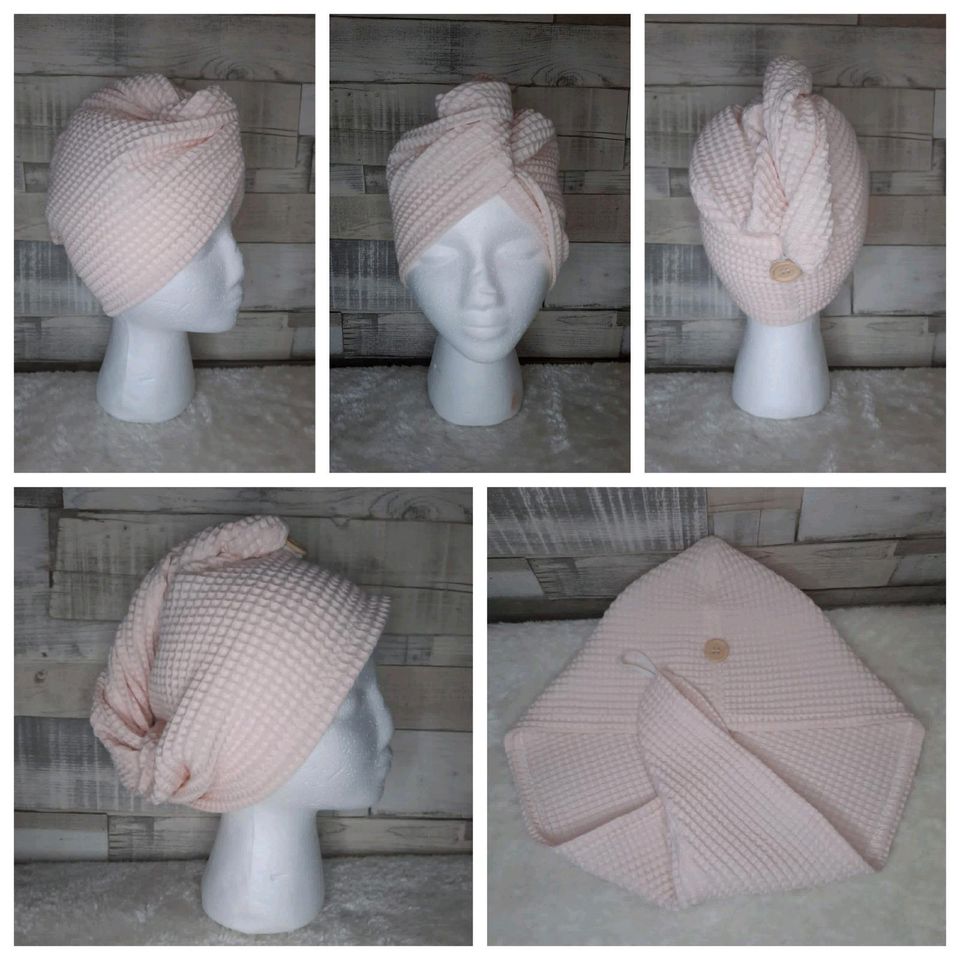 Kopfhandtuch, Handtuchturban mit Knopf, Handtuch, Turban, Handmad in Selsingen