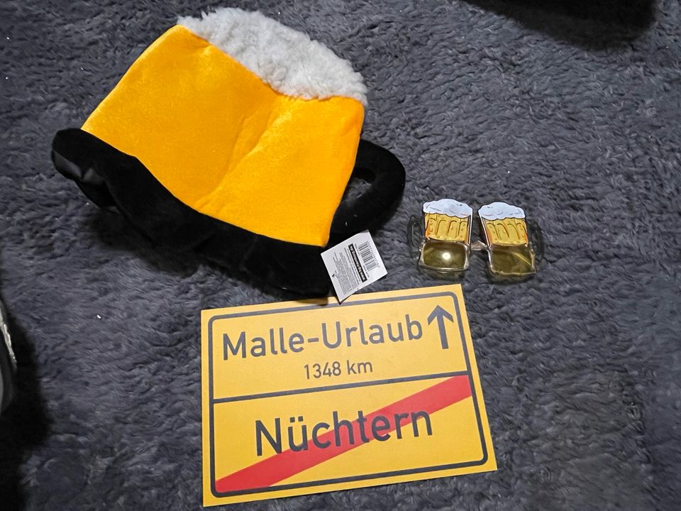 Fasching Zubehör Malle Urlaub Set Party gadget Hut Brille Schild in  Baden-Württemberg - Nürtingen, Freunde und Freizeitpartner finden