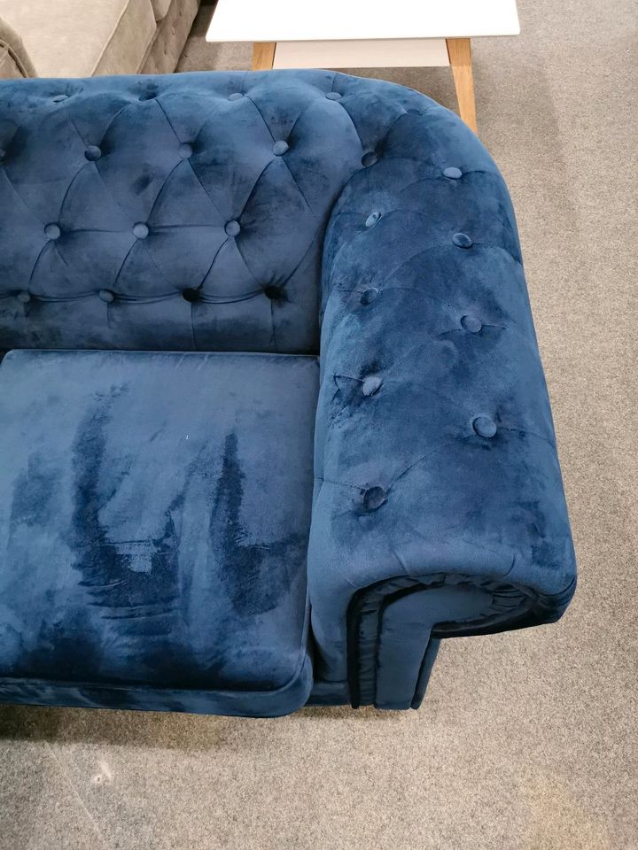 66# Sofa, Ecksofa, Couch, Sitzgarnitur, Chesterfield, blau, in Löhne