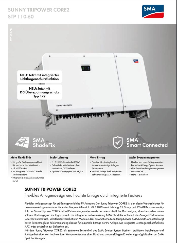 SMA SUNNY TRIPOWER 110-60 CORE 2 mit AFCI in Büren