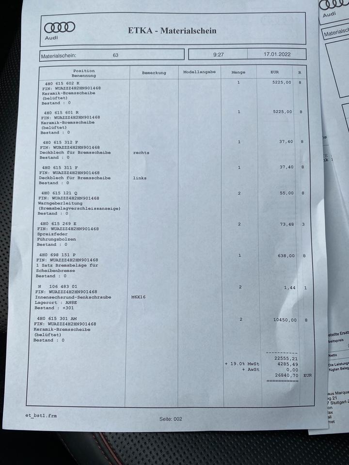 NEU Ceramic Bremse ink.Bremsbeläge NEU/Audi/VW/PORSCHE/RS‼️ in Stuttgart