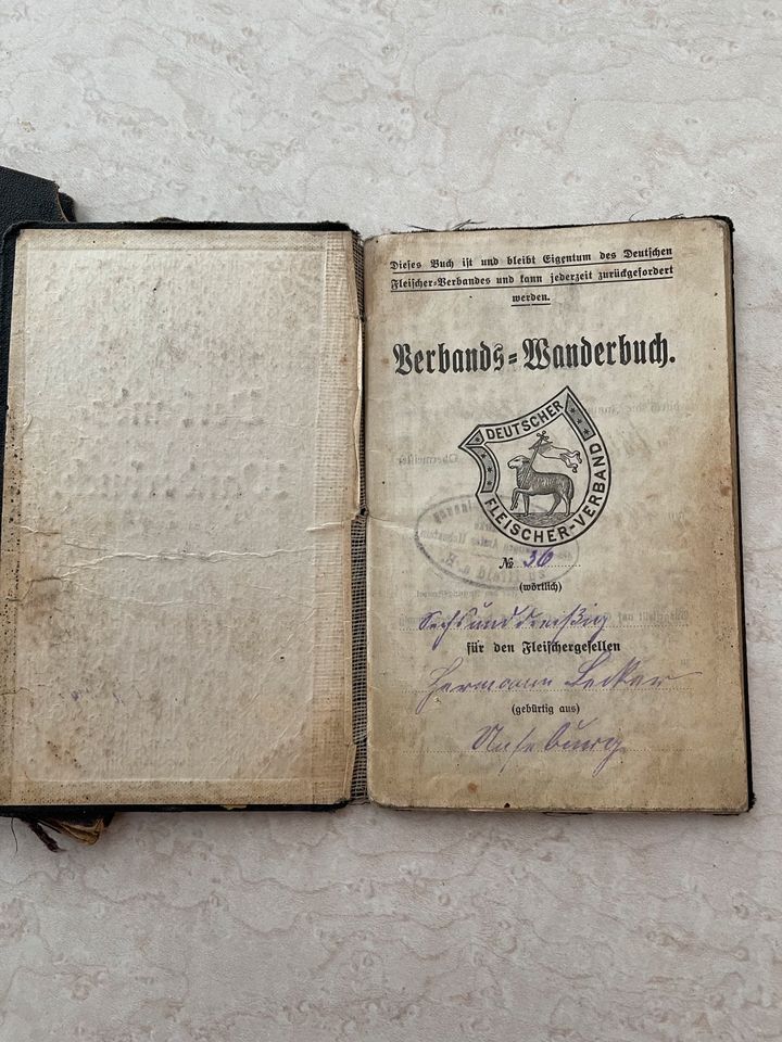 Deutsches Reich Gesellen Wanderbuch Antik Fleischer Weimarer in Großkoschen