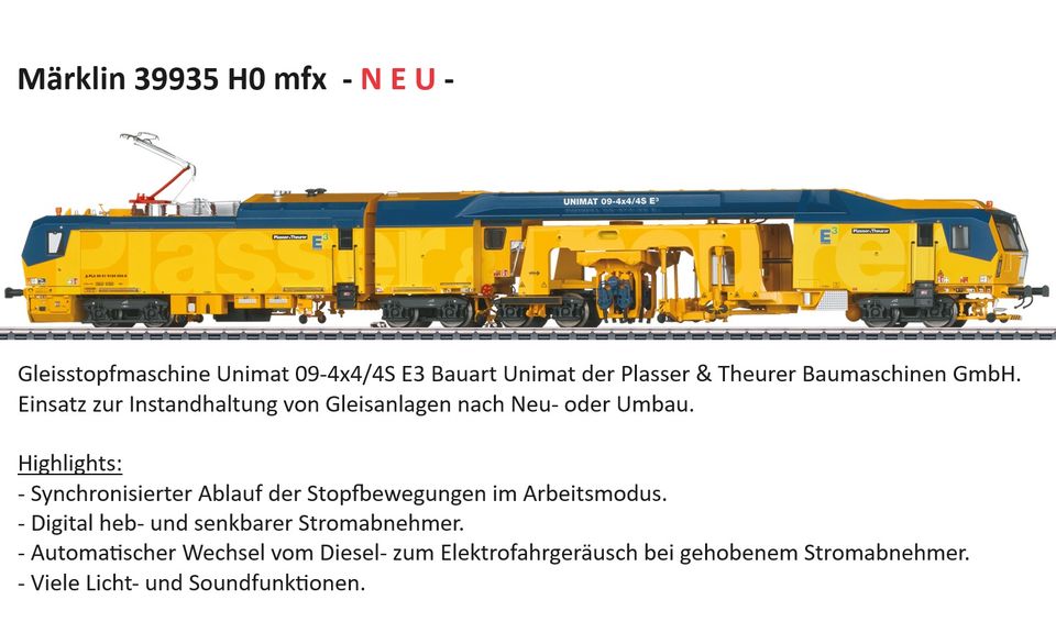 Märklin 39935 H0 mfx - NEU Gleisstopfmaschine Unimat 09-4x4/4S E3 in Jettingen-Scheppach