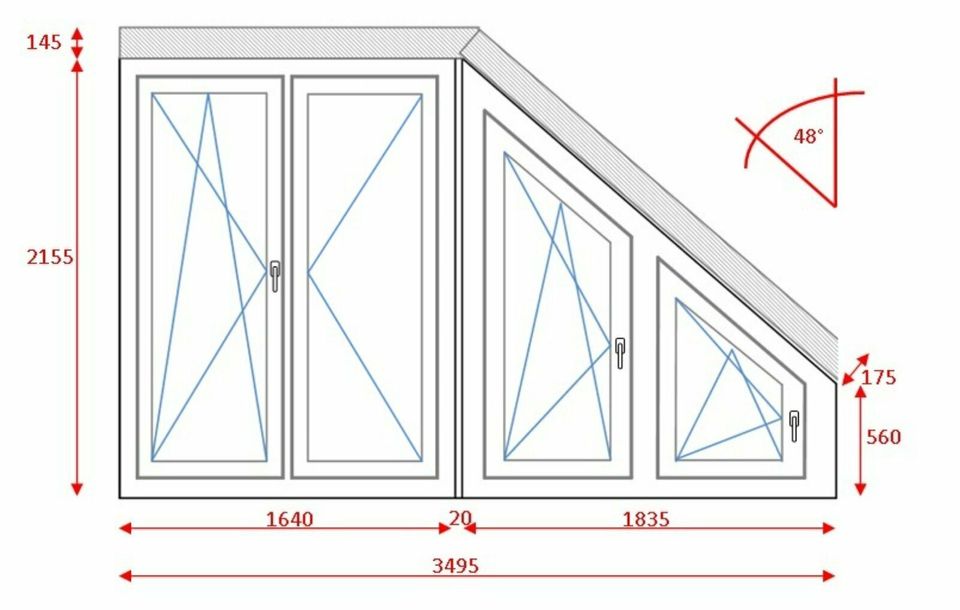 VEKA 70 Fenster Kunststoff 4-flüg. weiß 350x215 3fach Schräge 48° in Puschwitz