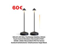 MALUX LED Schwarz Tischlampe Kabellos 2Stück Touch Control Dimmbare Warmweiß 2700K- 4000K Akku 250lm Wasserdicht IP54 Led Akku Tischleuchte Lampe Leuchte Garten Esstisch Schlafzimmer Arbeitszimmer NEU Bielefeld - Bielefeld (Innenstadt) Vorschau