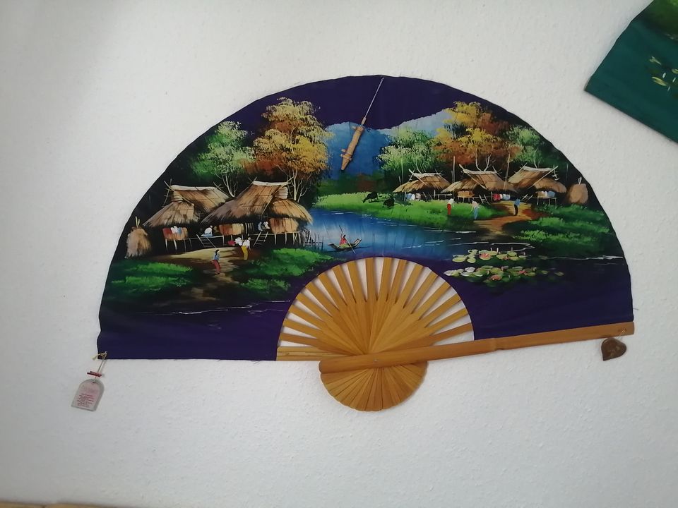 5 große Thai Fächer und ein Sonnen Schirm in Bechhofen
