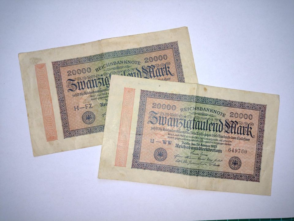 2 x 20.000 Mark Geldschein Februar 1923 Reichsbanknote in Chemnitz