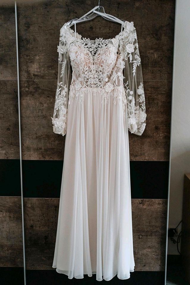 Designer Brautkleid/Hochzeitskleid langarm in Stein