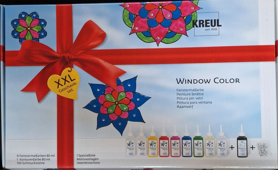 Kreul Window Color Set XXL, 9 Farben, Folie, Schmucksteine in Rhens