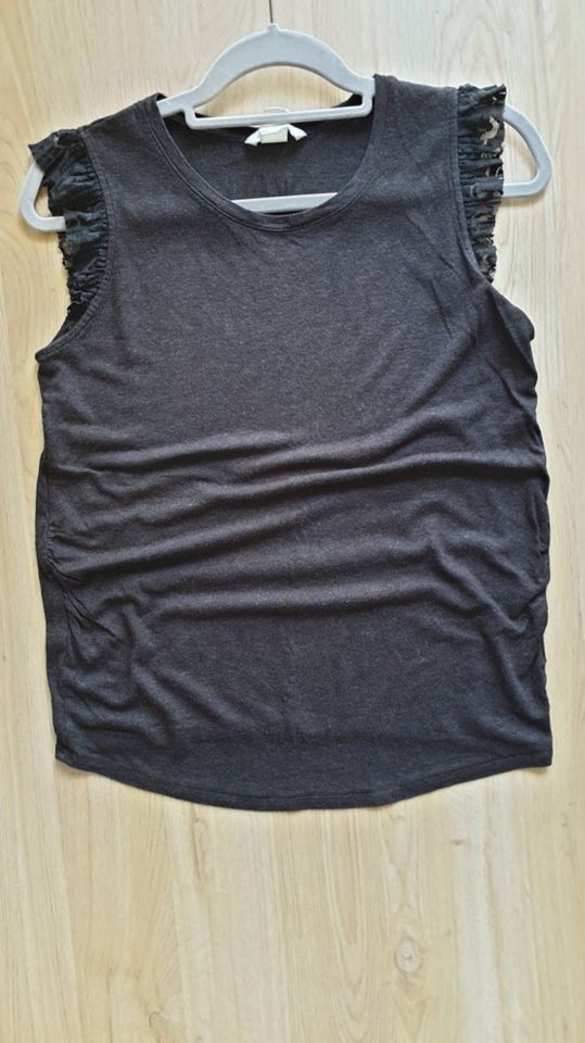 Umstandsshirt  T-Shirt H&M Mama L neu schwarz grau Rüschen in Cham