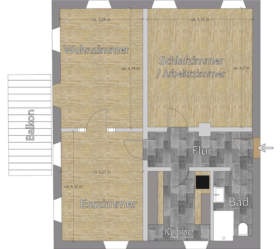 schöne, helle 3-Raum Wohnung 1. OG, mit Balkon u. Einbauküche EBK in Dresden