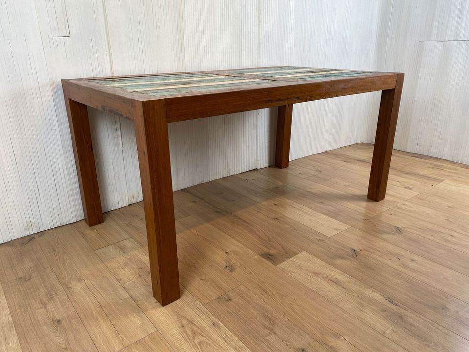 Boatwood by WMK # Schöner und nachhaltiger Esstisch (160x90cm) aus altem Bootsholz, ein handgefertigtes Unikat aus massivem Teakholz # Holztisch Tisch Küchentisch Esszimmertisch Gastro Dinning Table in Berlin