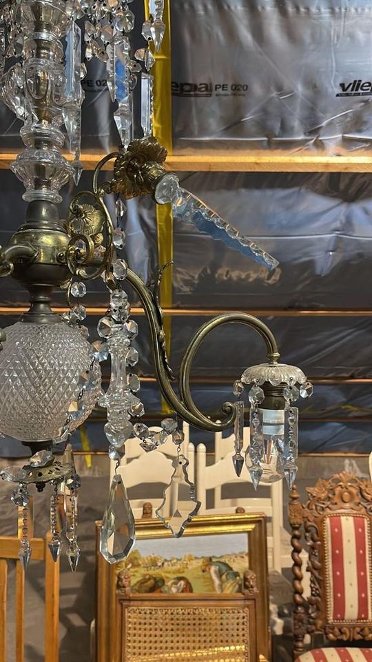 Antik Kronleuchter Bronze Deckenlampe Kristallglas Höhe 110cm in Düsseldorf