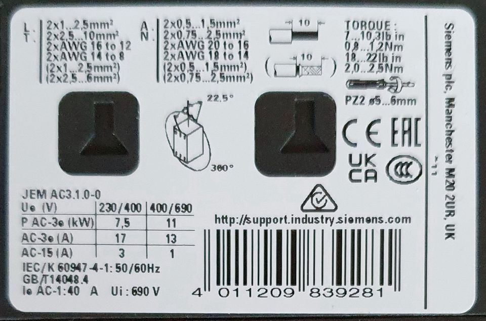 Siemens Schütz 3RT2025-1AR60 und Überlastrelais 3RU2126-4AB0 in Alzenau