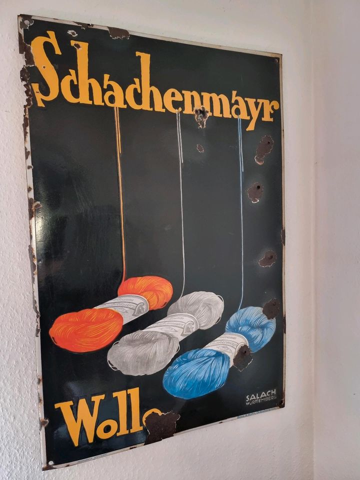 ⚠️ Emailleschild  Schachenmayr Wolle  - ca 1935 in Heusweiler