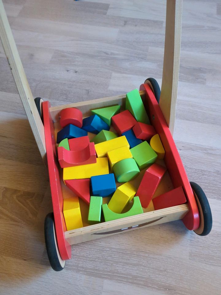 Lauflernwagen aus Holz mit Bausteinen in Alt Zauche-Wußwerk