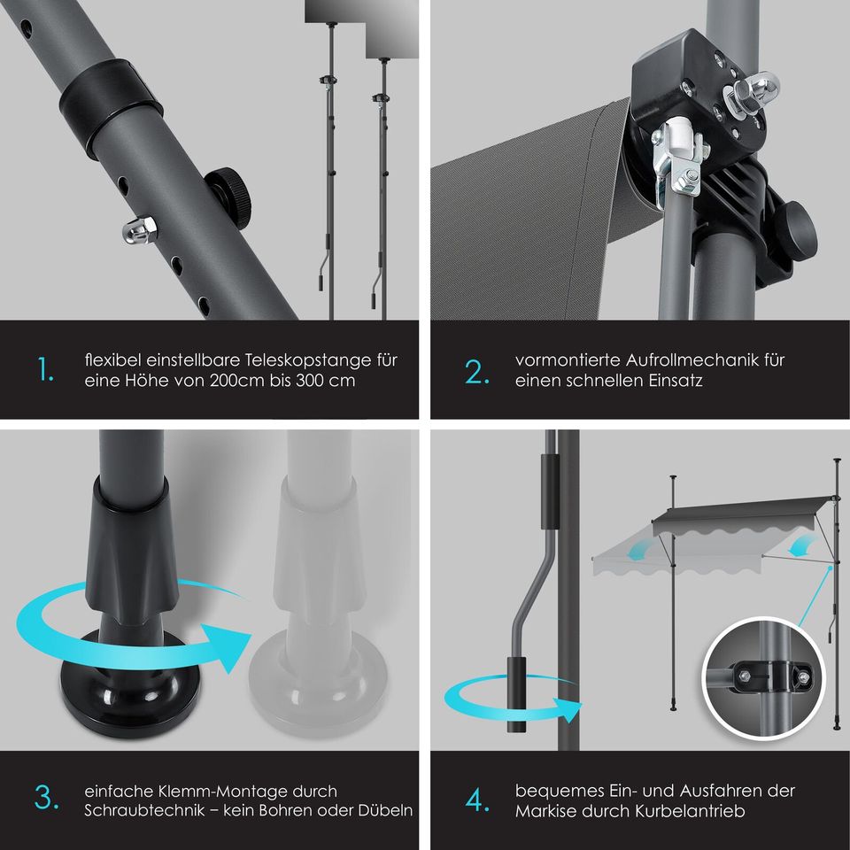 Markise Klemmmarkise Sonnenschutz Anthrazit 300cm in Haan