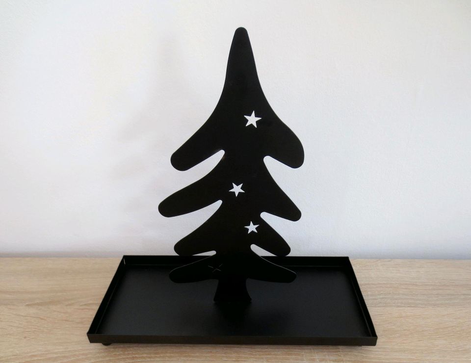 Weihnachten 2er Set Metall Tablett schwarz / Rentier & Tannenbaum in Großenlüder