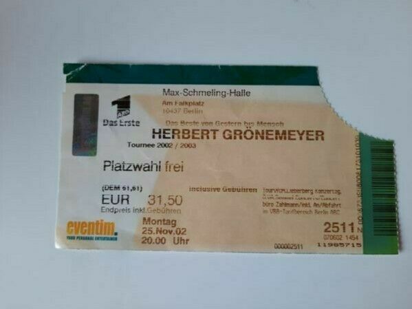 6 alte Grönemeyer Tickets (1994-2002) --> Berlin, Paris in Hamburg