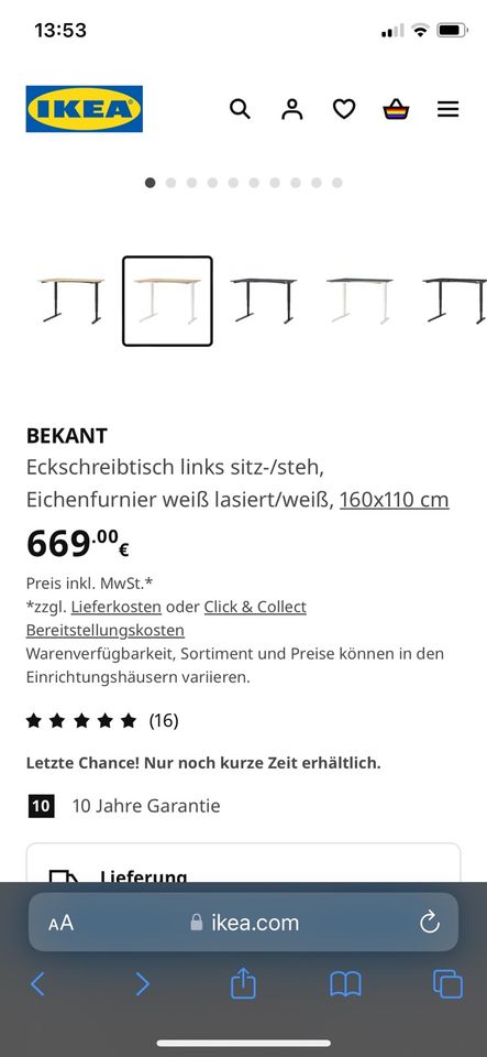 IKEA BEKANT elektrischer SCHREIBTISCH Höhenverstellbar in Schönwalde-Glien