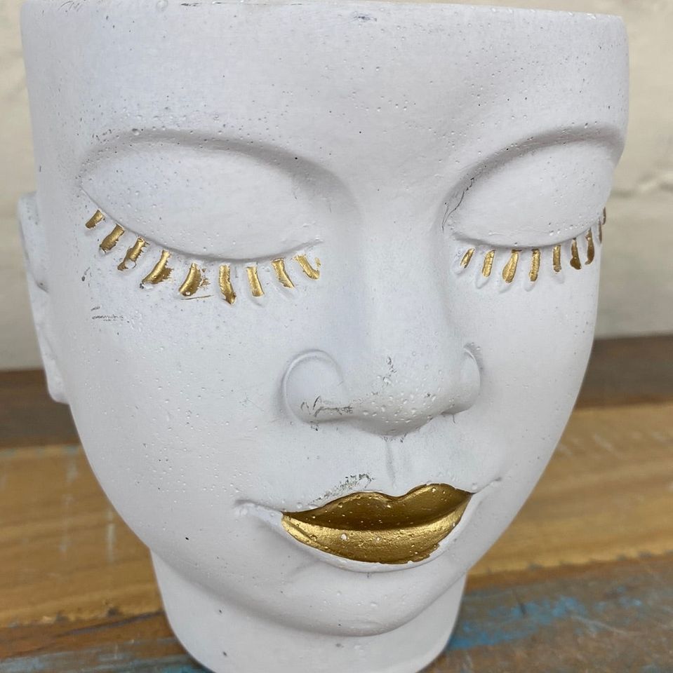 2x Blumentopf weiß golden Keramik mit Gesicht 14cm in Berlin