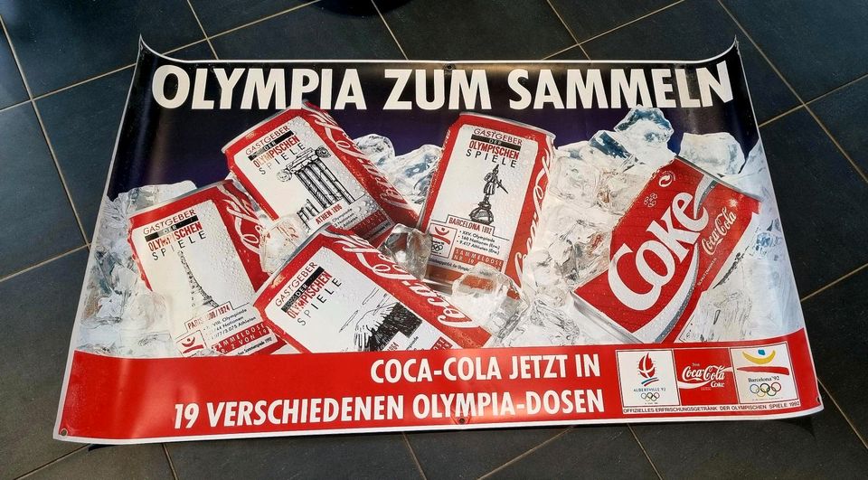 Altes Coca Cola Werbebanner Olympia  1992 Barcelona in Magdeburg
