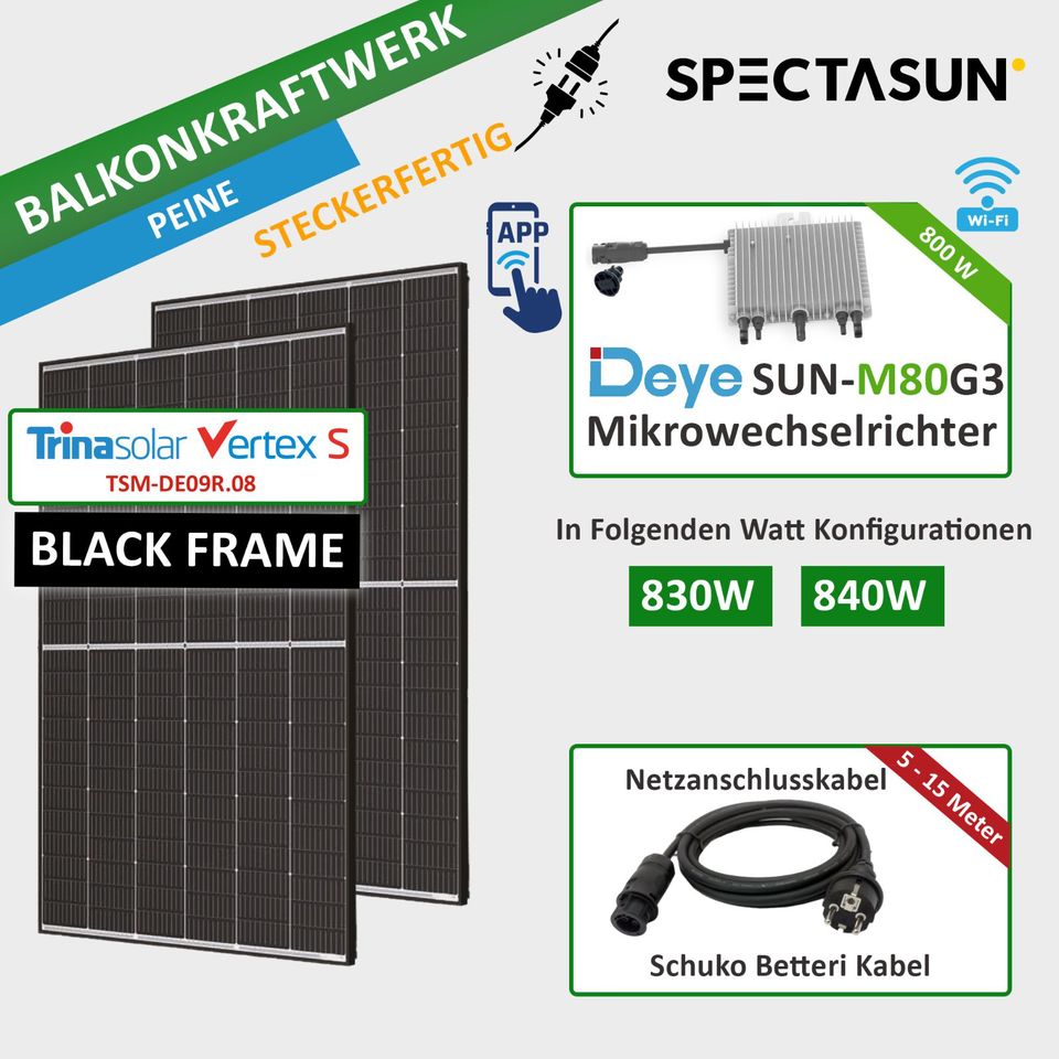 ☀️Balkonkraftwerk 830W - 840W Trina Module mit 800w DEYE Microwechselrichter ✅ SOFORT ABHOLBEREIT☀️Peine in Peine