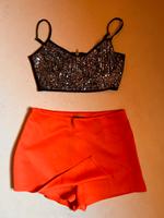 Shein Gr. S 36 M 38 Glitzer Sequin-Crop-Top & orangene neon Skort Nordrhein-Westfalen - Beckum Vorschau