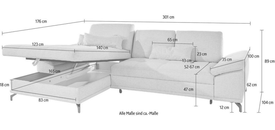 Ecksofa 301cm Schlaffunktion Bettkasten Federkern Rosa Costello in Köln