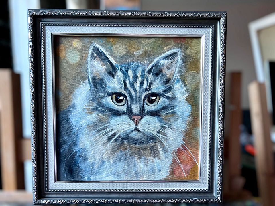 Ölgemälde «Sibirische Katze» 30x30cm - Unikat - handgemalt in Holzgerlingen