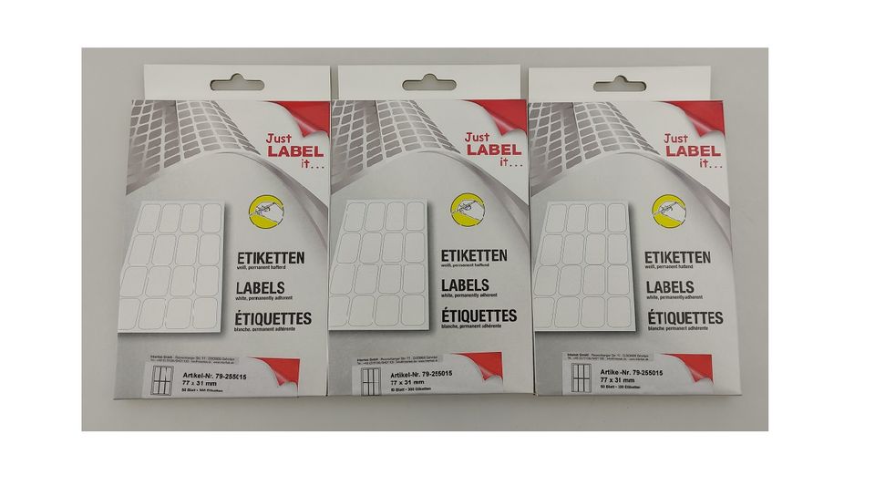 300 Packungen Haftetiketten 77x31mm, Restposten Paletten Großhandelwaren kaufen in Tanna