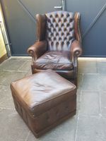 Chesterfield SET+Hocker High Back Wing Chair Antik Brown Leather Saarland - Neunkirchen Vorschau