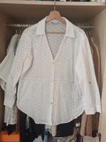 Zara L Bluse Lochstickerei weiß embroidery V-neck Oberteil Spitze Bayern - Monheim Vorschau