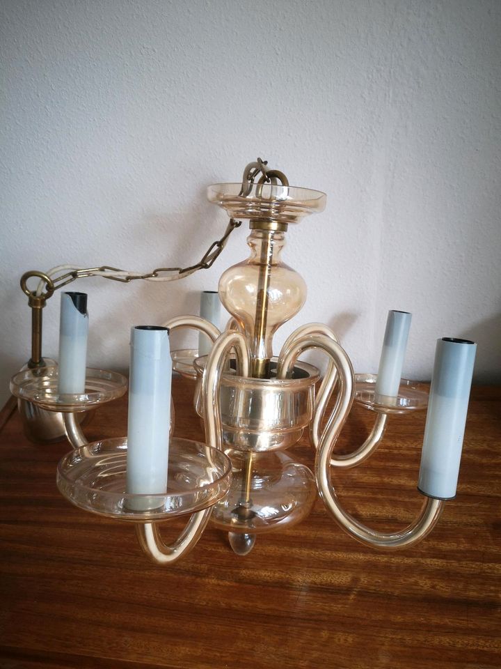 DDR Vintage Lampe, Gelbglas, Glas, Kronleuchter,Deckenlampe,Boho in Dresden