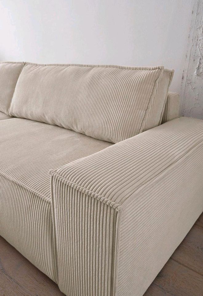 NEU Sofa Couch Cord Beige L Form Schlaffunktion Kasten Block in Köln