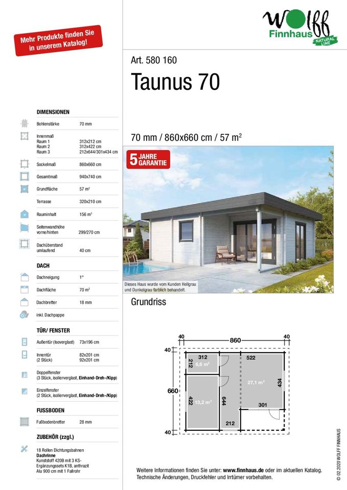 Ferienhaus Taunus,70 mm Wandstärke mit Premium Türen und Fenster in Warstein