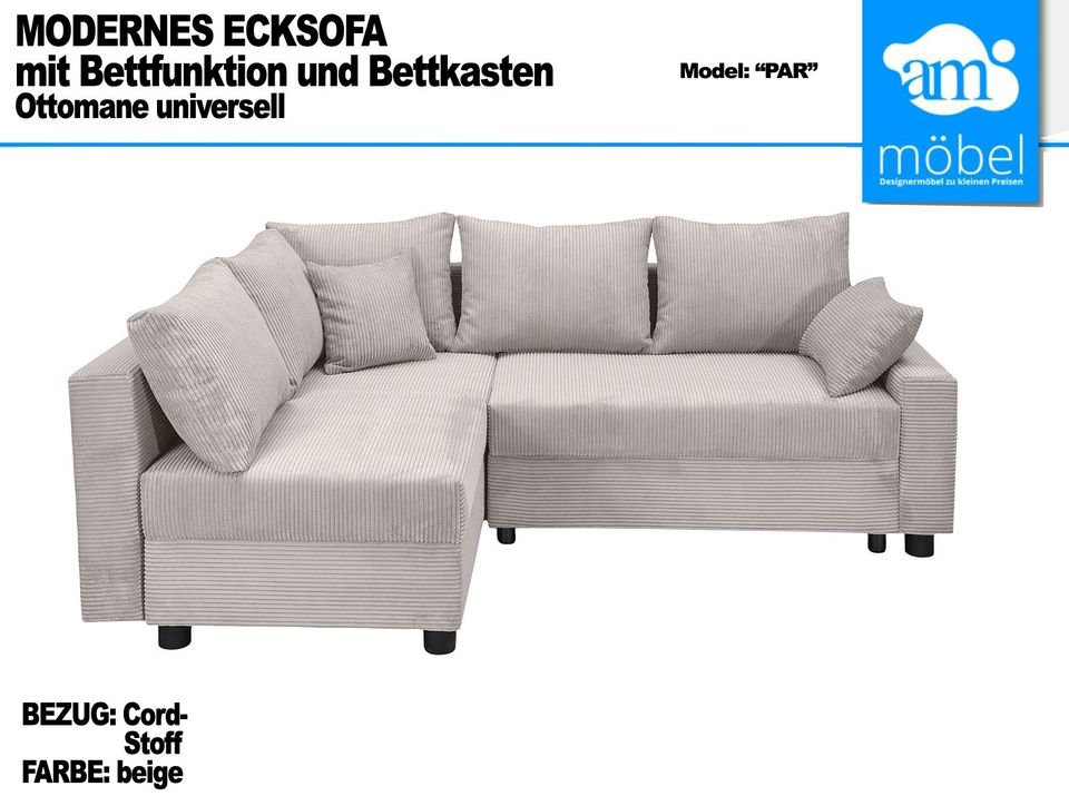 Sofa Couch Wohnlandschaft L Form Bettfunktion/Bettkasten beige in Bremen