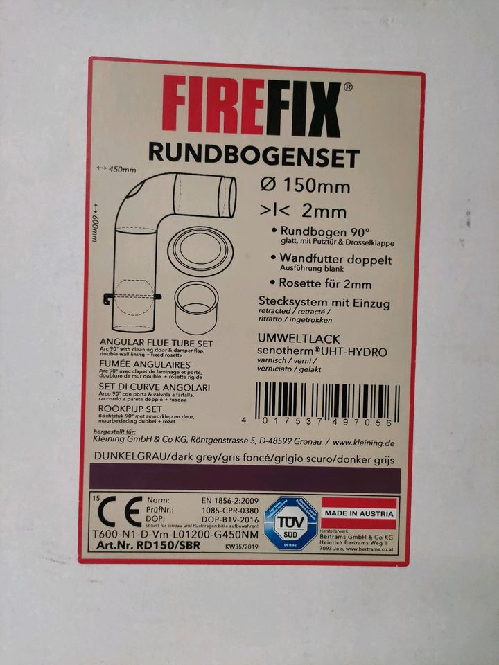 ANSCHLUSSSET RAUCHROHR FIREFIX 150 MM DUNKELGRAU NEU! in Schlitz