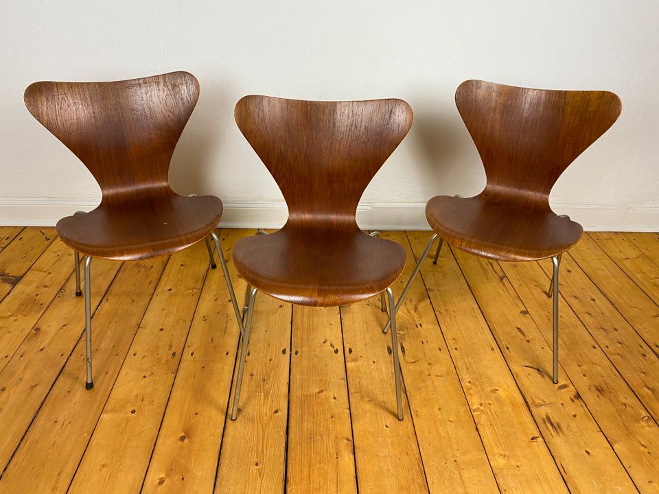 3er Set Arne Jacobsen 7 Chairs Fritz Hansen 1st Edition 50er Teak in Wuppertal